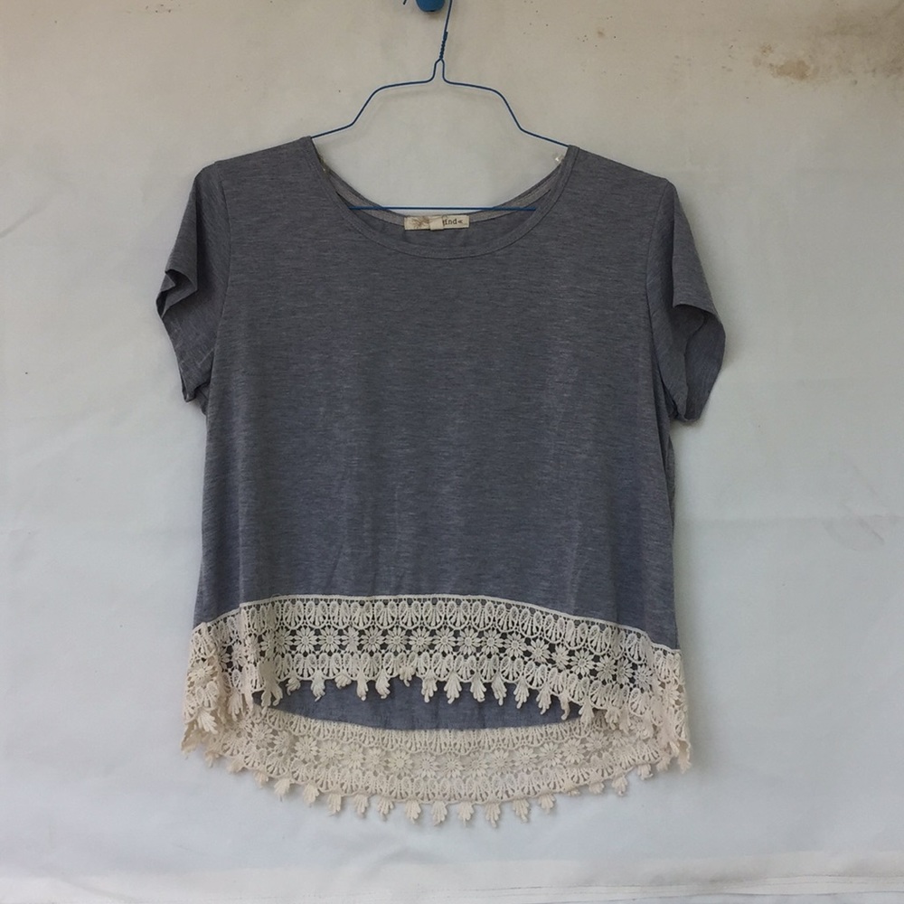 Gray Shirts with White Lace Ruffles at the Bottom